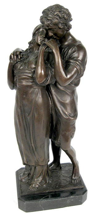 Couple Bronze Sculpture On Marble Base